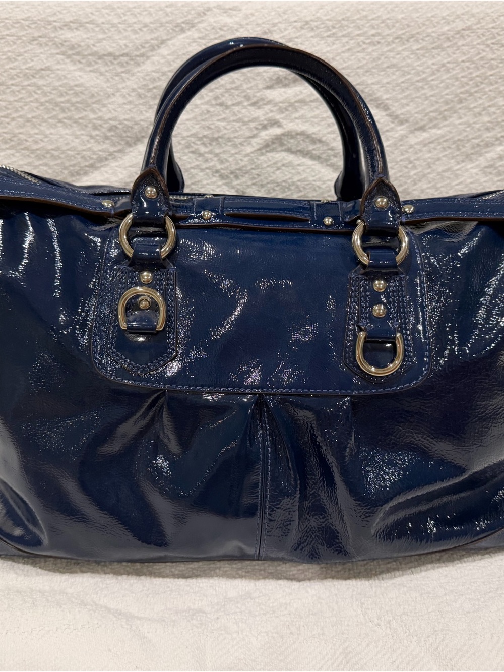 Coach Cobalt Blue Patent Satchel with Polished Hardware with Matching Wallet. - Picture 2 of 8